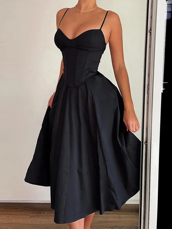 Vestido largo adelgazante con división de busto y cintura con cuello en V