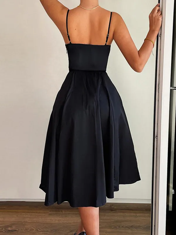 Vestido largo adelgazante con división de busto y cintura con cuello en V
