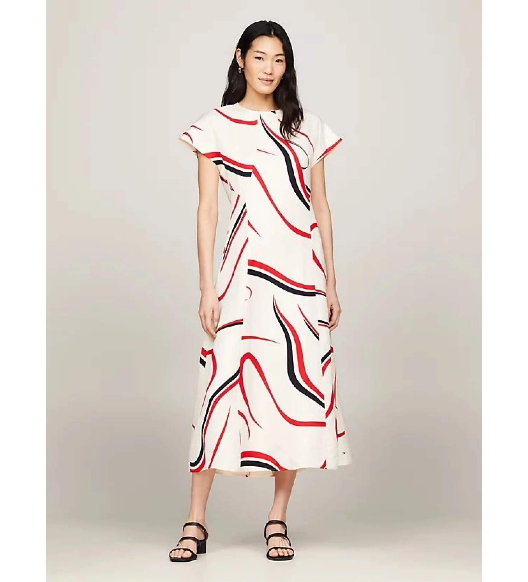 Vestido midi de corte evasé con cintas blanco
