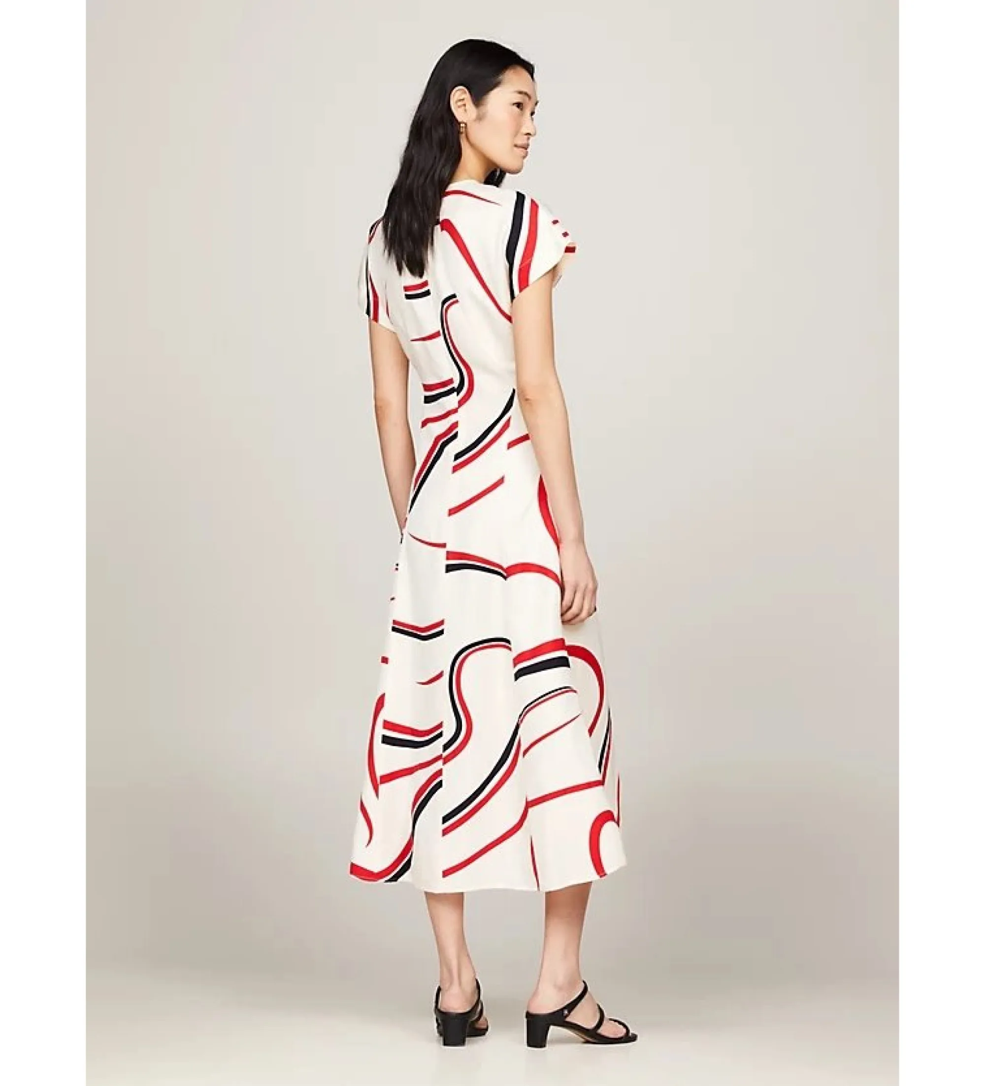 Vestido midi de corte evasé con cintas blanco