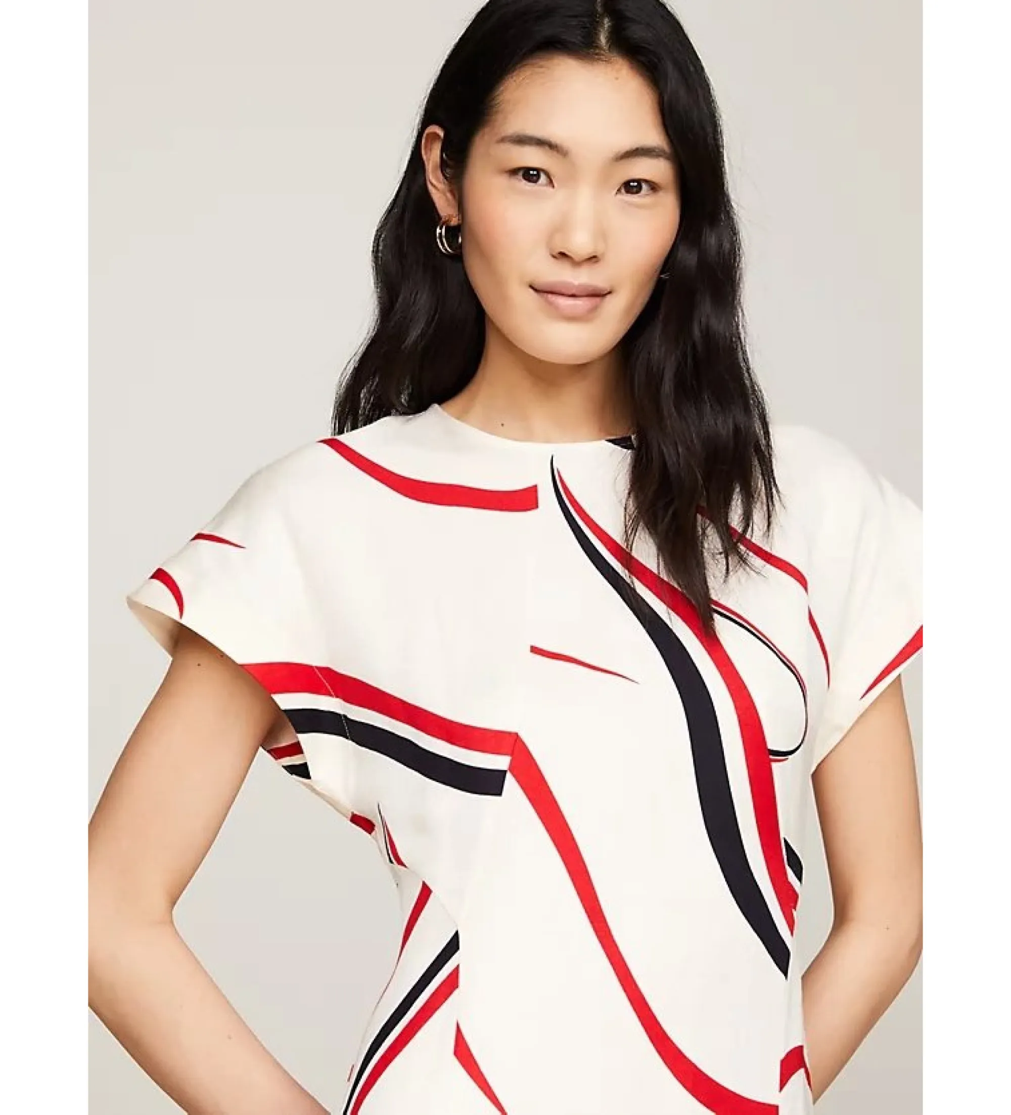 Vestido midi de corte evasé con cintas blanco