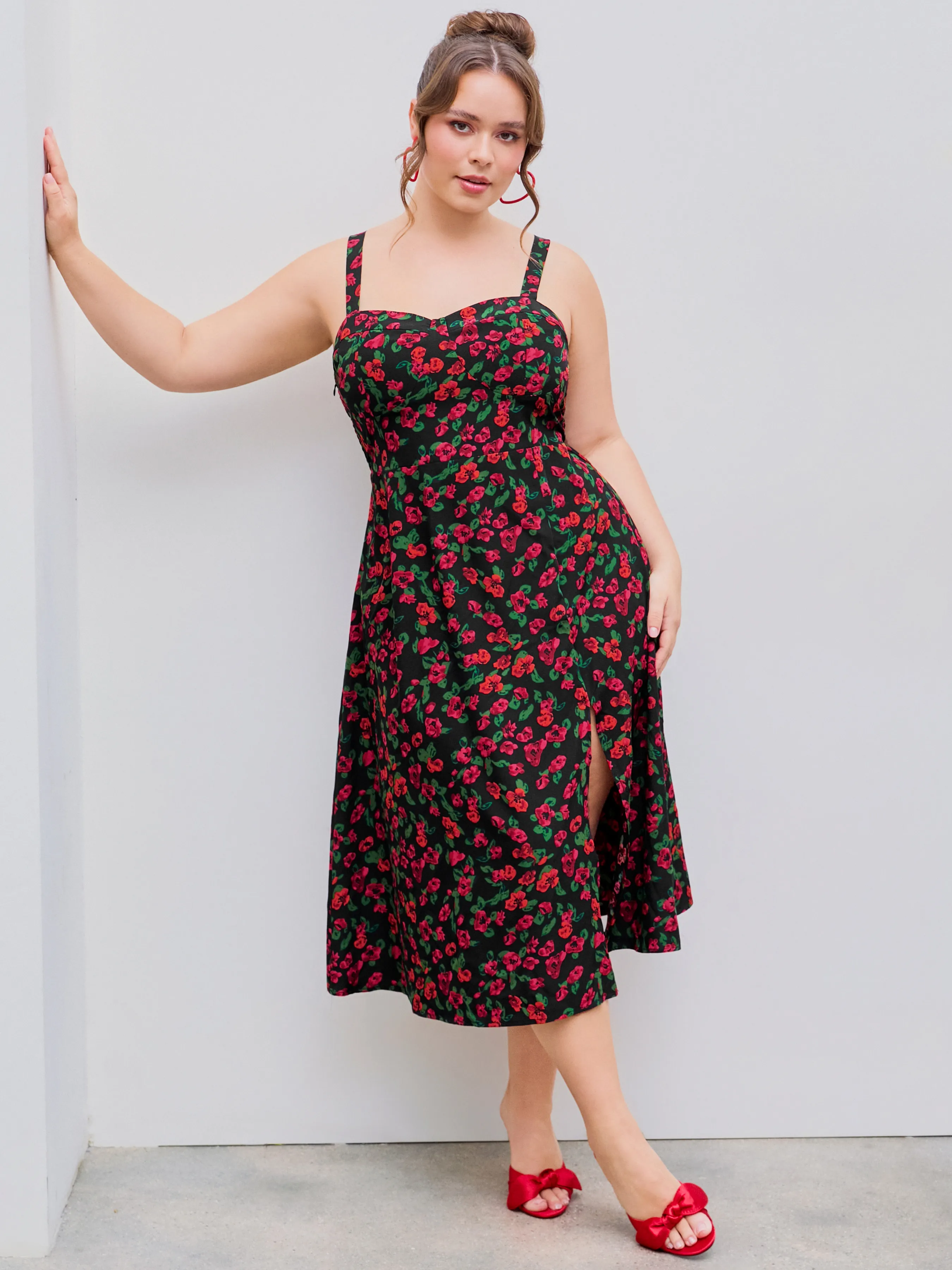  Vestido Midi Floral con Abertura Curvy