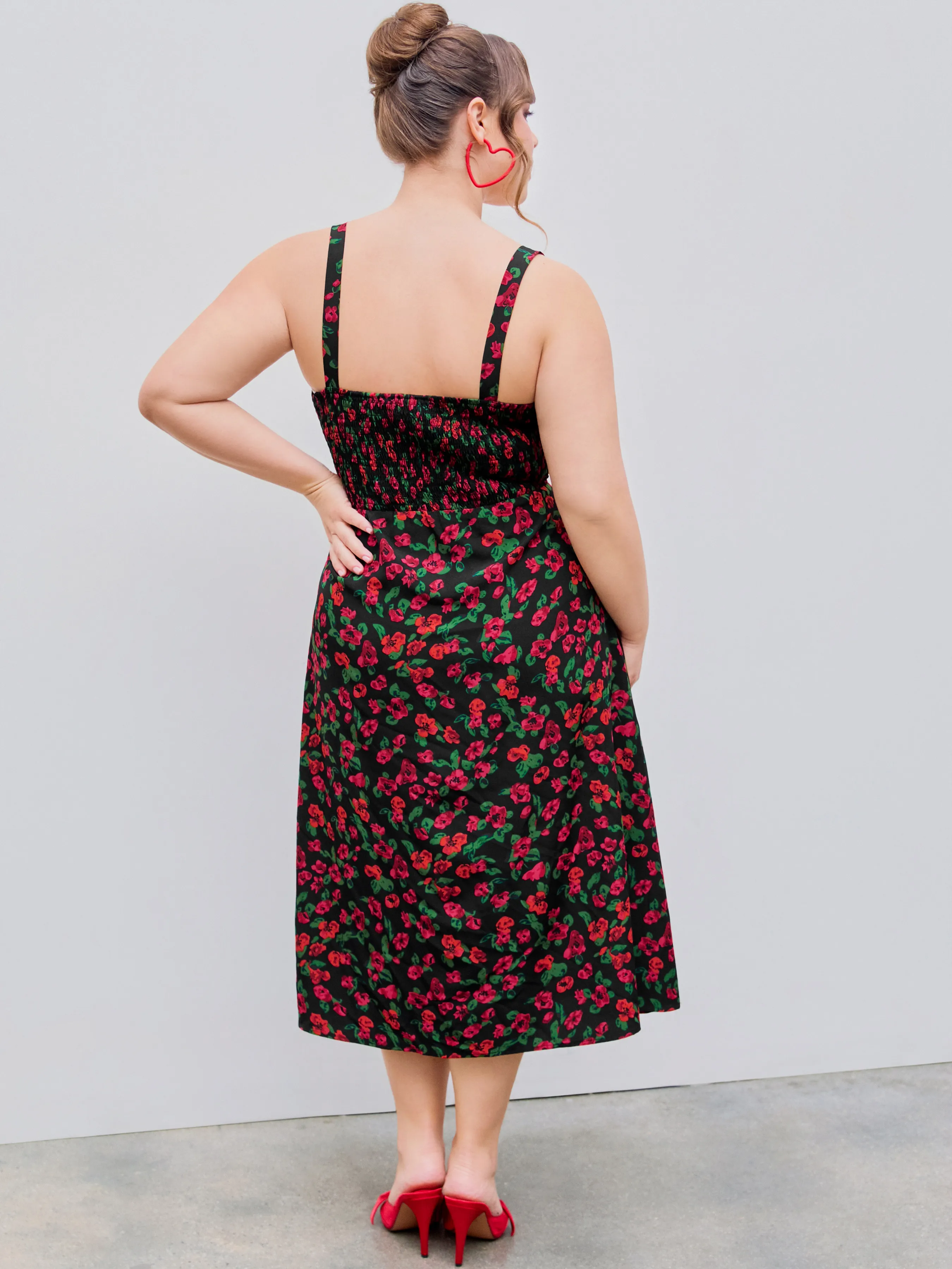  Vestido Midi Floral con Abertura Curvy