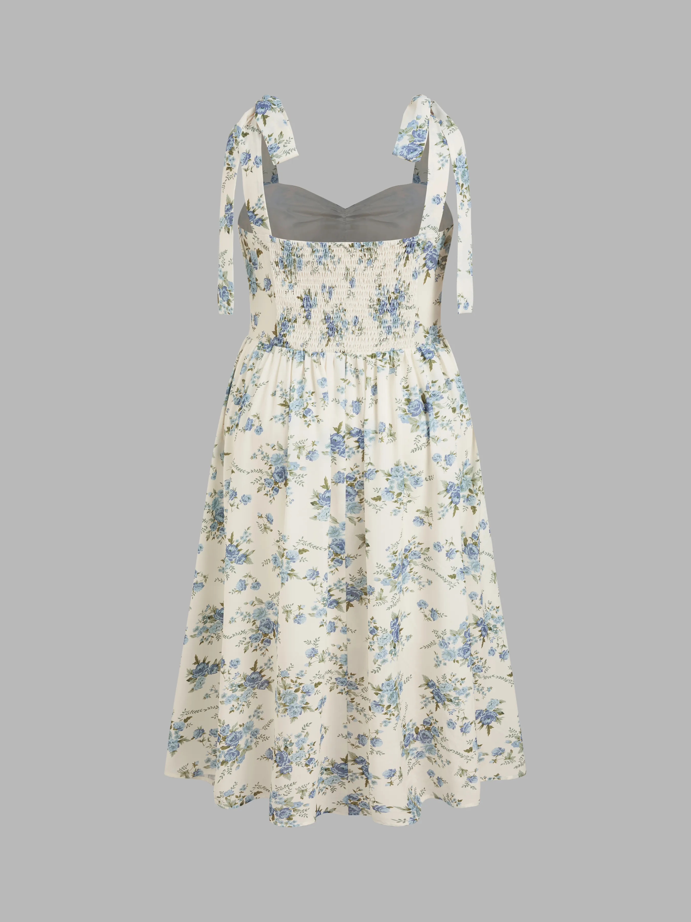 Vestido Midi Tejido con Nudo y Volante en el Dobladillo de Flores para Curvy