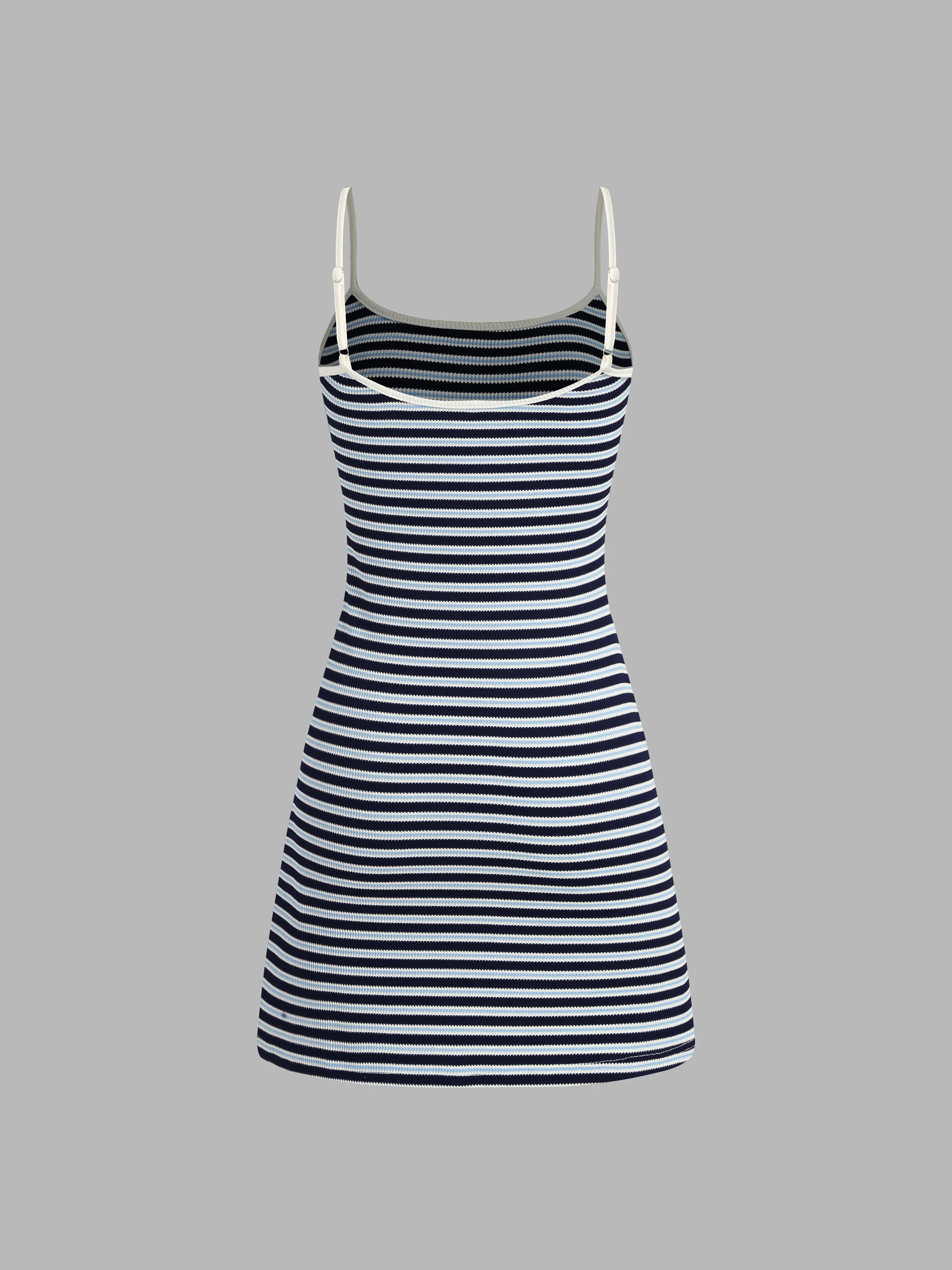 Vestido Mini a Rayas con Escote Redondo