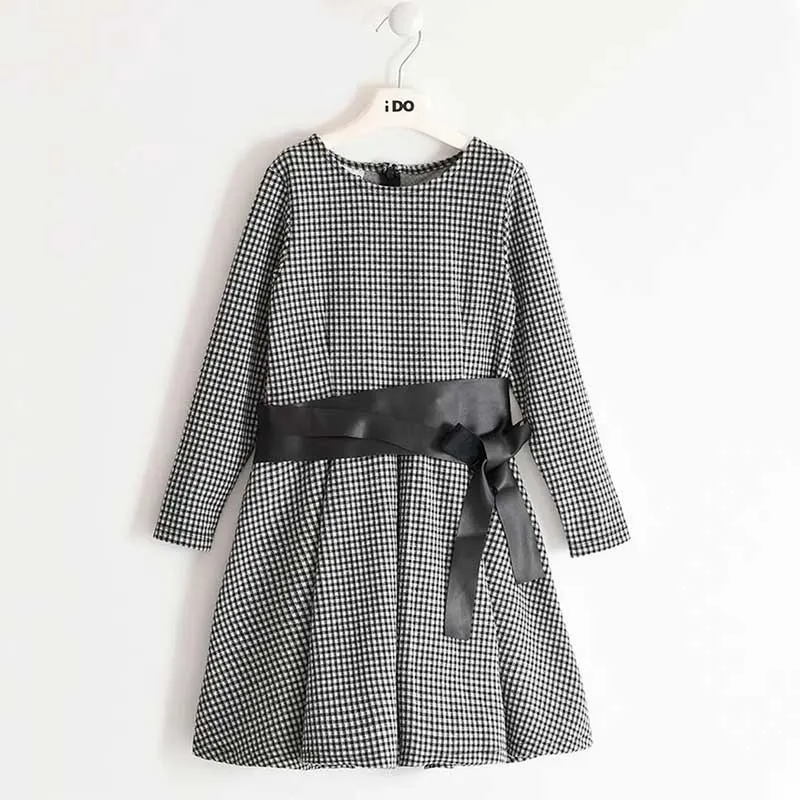 Vestido niña iDO negro a cuadros con cinturón