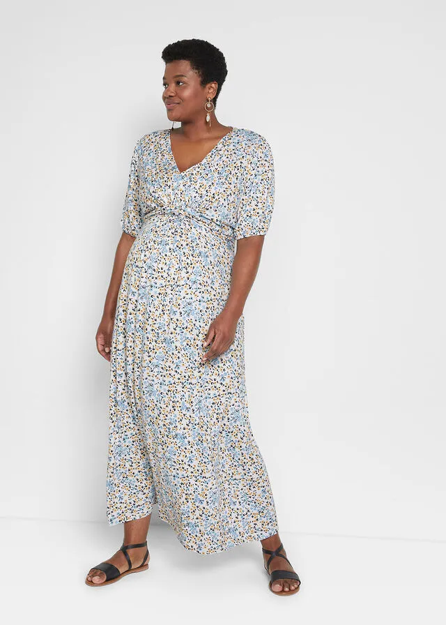 Vestido premamá/de lactancia con viscosa sostenible Azul de flores