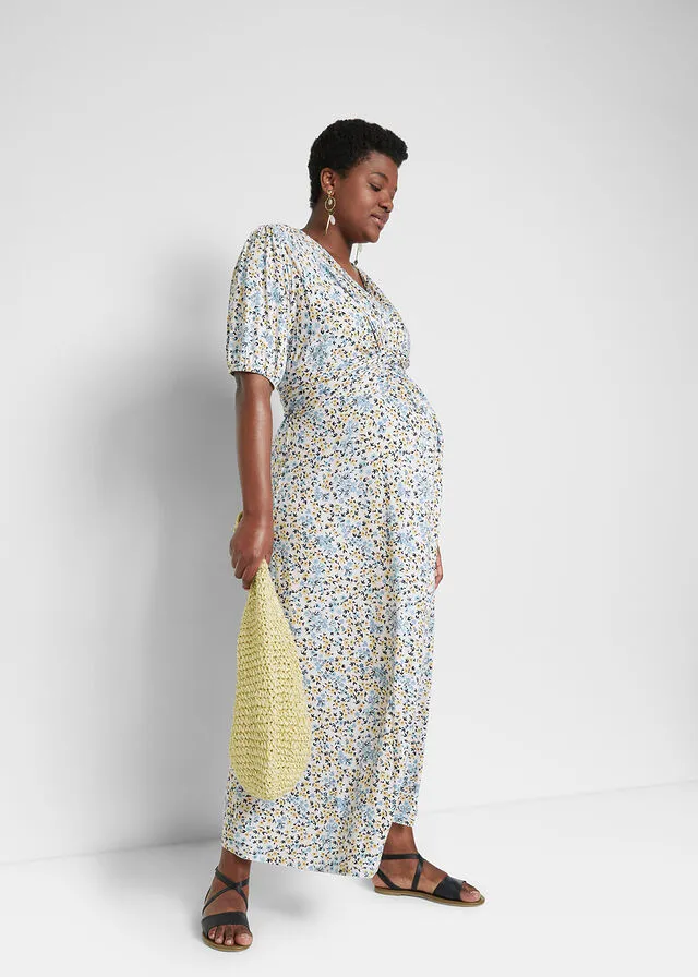 Vestido premamá/de lactancia con viscosa sostenible Azul de flores