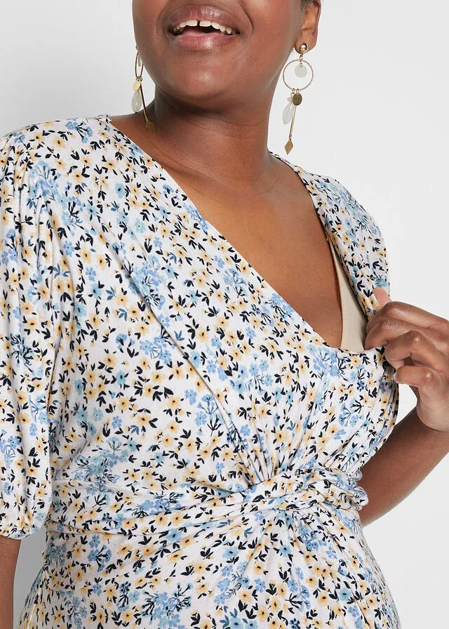 Vestido premamá/de lactancia con viscosa sostenible Azul de flores