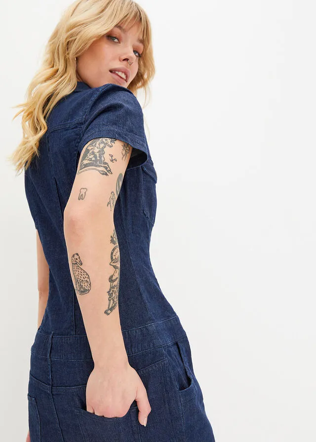Vestido vaquero con cremallera denim oscuro