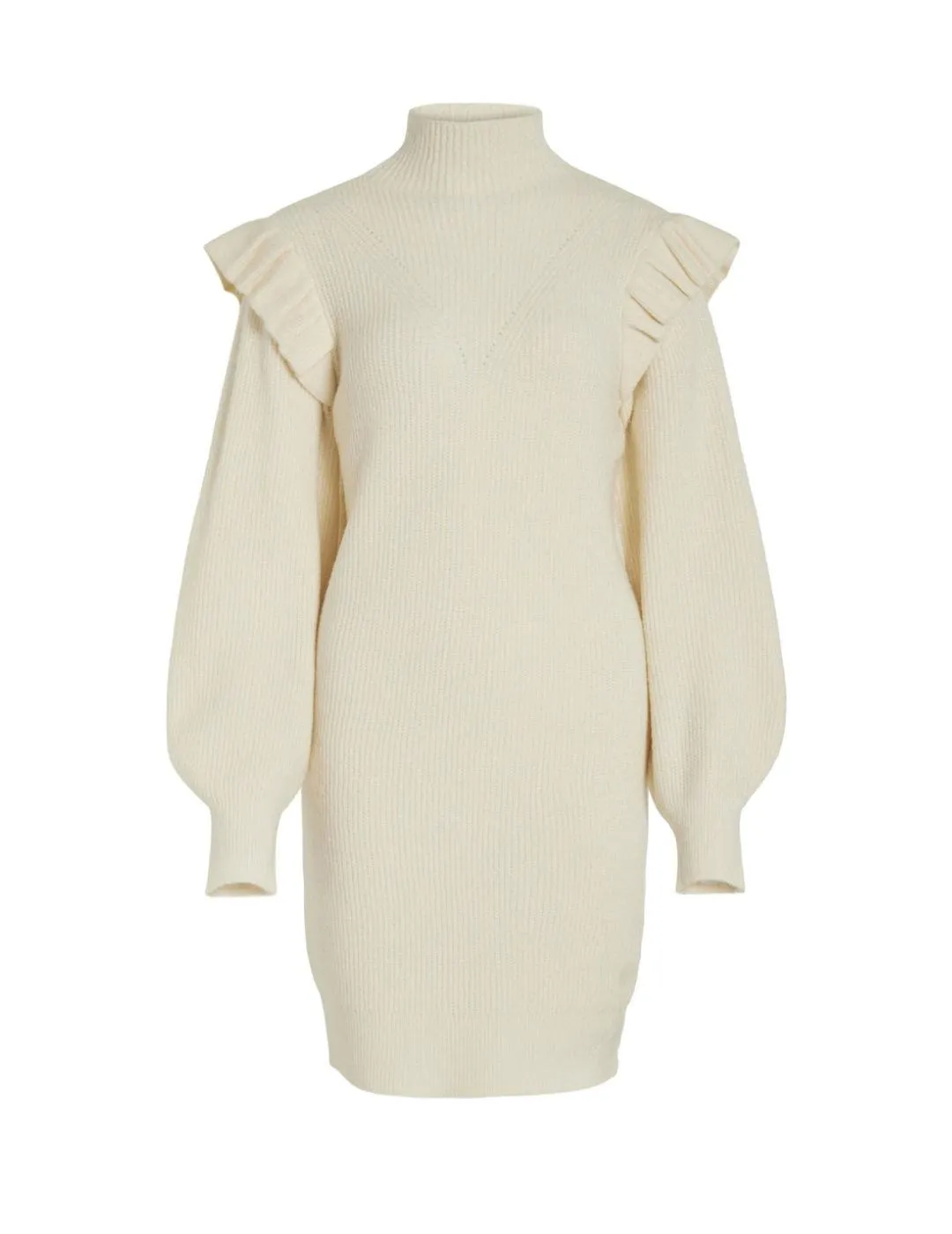 Vestido Vila Booba punto beige con volantes para mujer