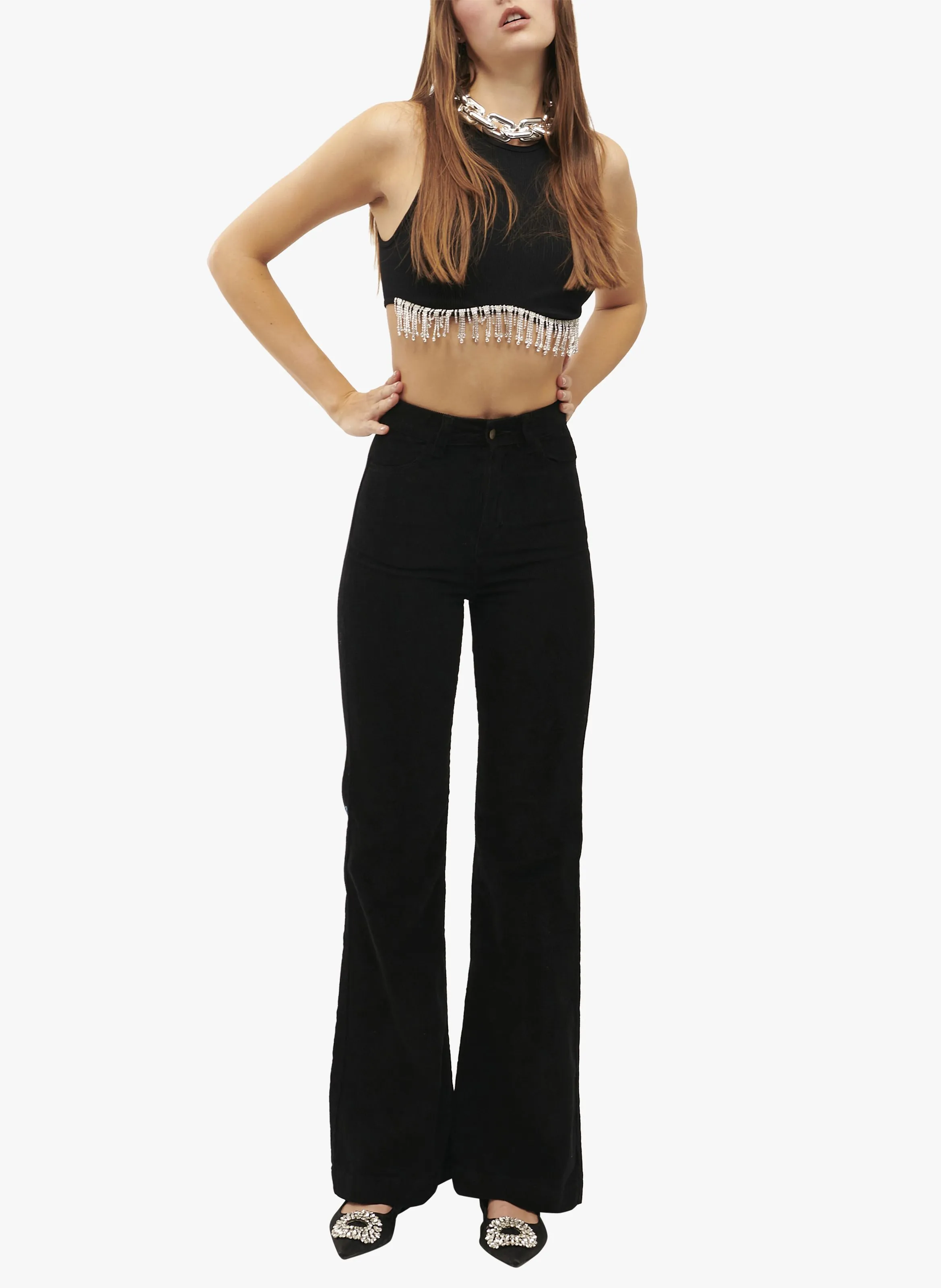 VICTORIA  PANTALóN FLARE DE PANA EN NEGRO