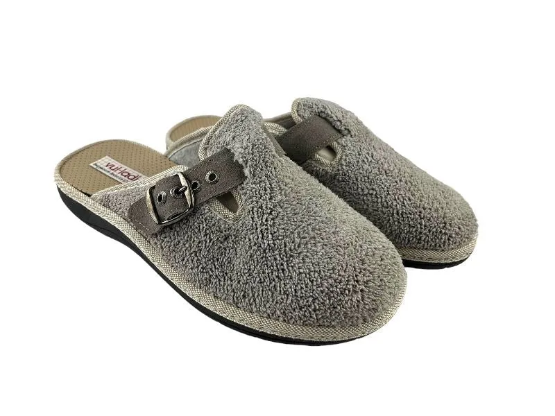 Vulladi | Zapatillas de casa descalzas estilo zueco con hebilla mujer gris perla Lorena