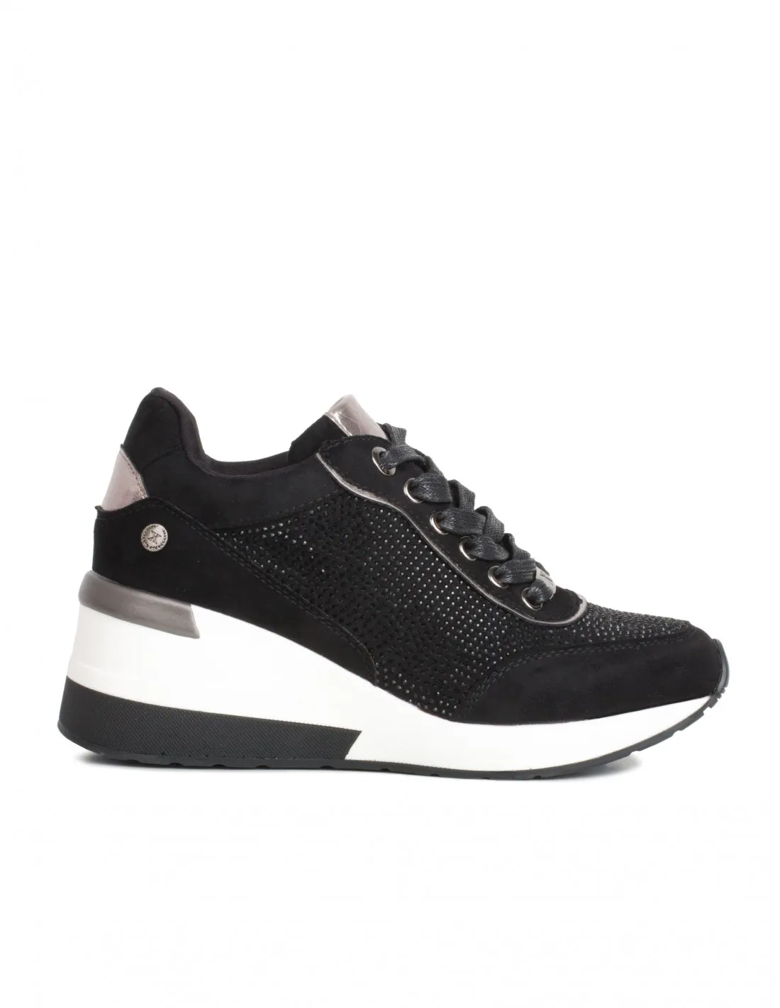 XTI Zapatillas Brillos Cuña Negras