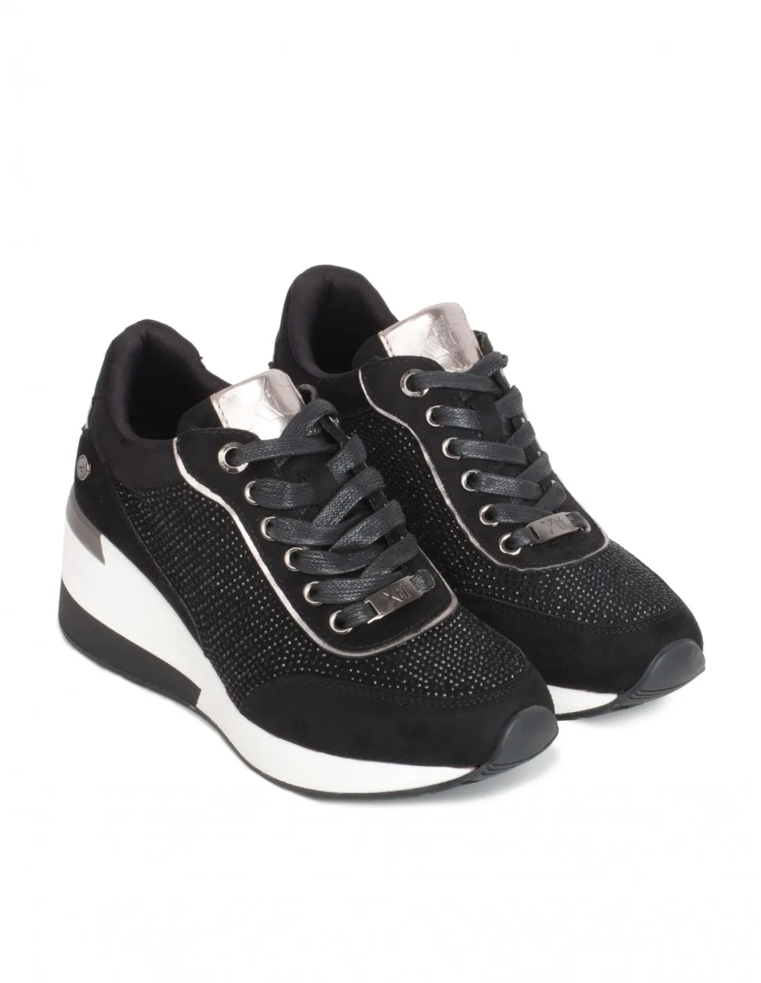 XTI Zapatillas Brillos Cuña Negras