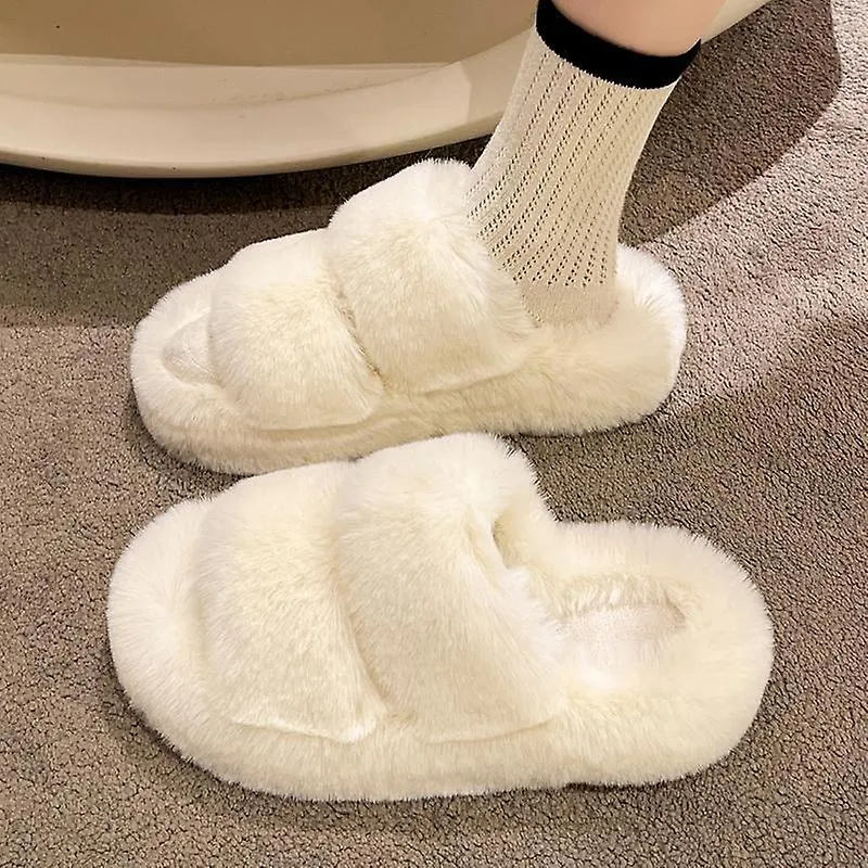 Zapatillas de hogar cálidas y esponjosas para mujeres 2023 Zapatillas de piel de invierno para mujeres Plataforma plana acogedor