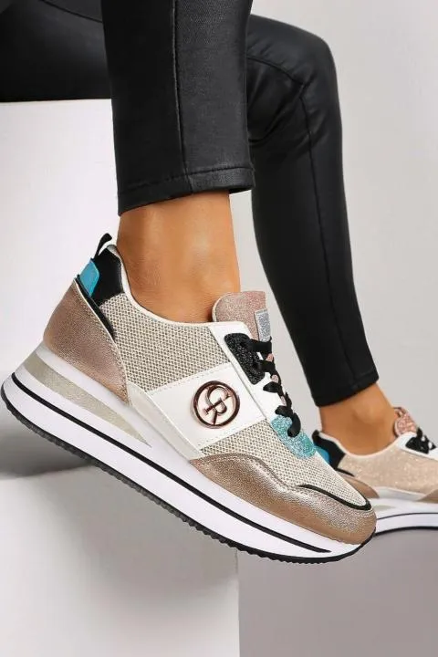 Zapatillas de moda con detalle decorativo, FF525, color champán.