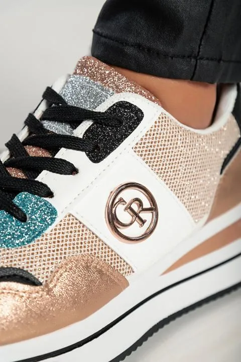 Zapatillas de moda con detalle decorativo, FF525, color champán.