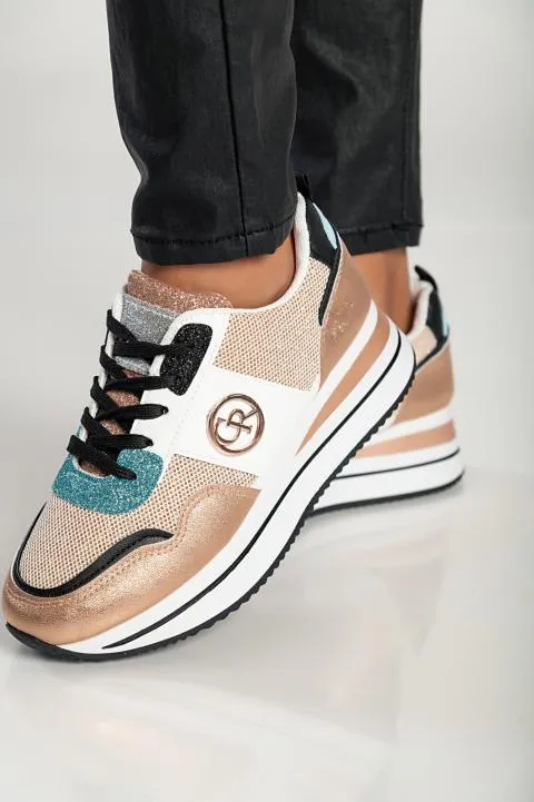 Zapatillas de moda con detalle decorativo, FF525, color champán.