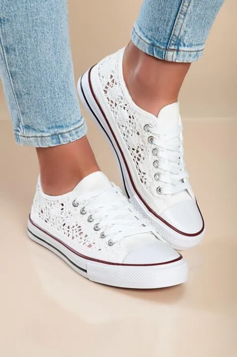 Zapatillas de moda con parte exterior de encaje, blanco