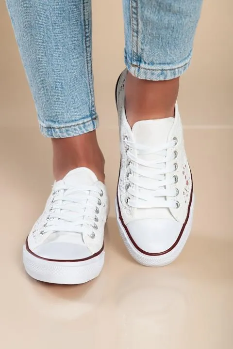 Zapatillas de moda con parte exterior de encaje, blanco