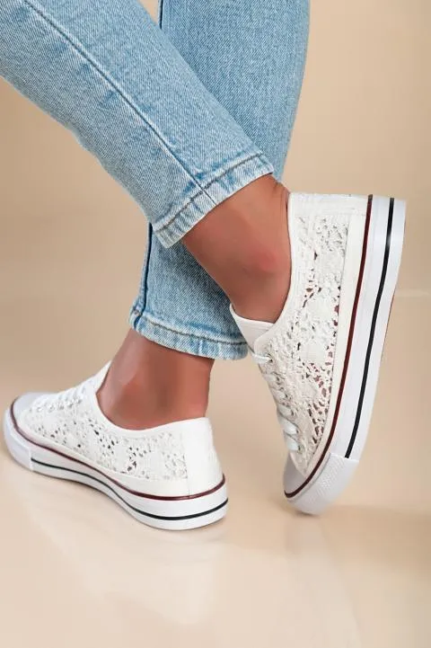 Zapatillas de moda con parte exterior de encaje, blanco