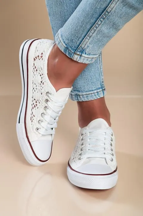 Zapatillas de moda con parte exterior de encaje, blanco