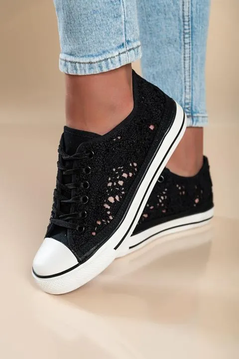 Zapatillas de moda con parte exterior de encaje, negro