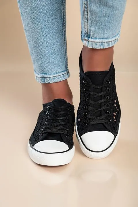 Zapatillas de moda con parte exterior de encaje, negro
