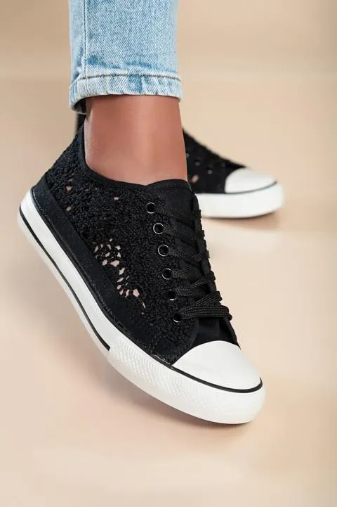 Zapatillas de moda con parte exterior de encaje, negro