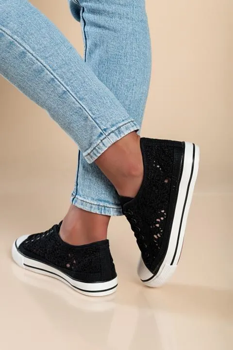 Zapatillas de moda con parte exterior de encaje, negro