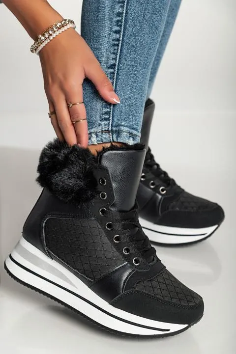 Zapatillas de moda de cuero artificial y textil, 6009, negro