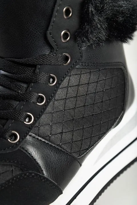 Zapatillas de moda de cuero artificial y textil, 6009, negro