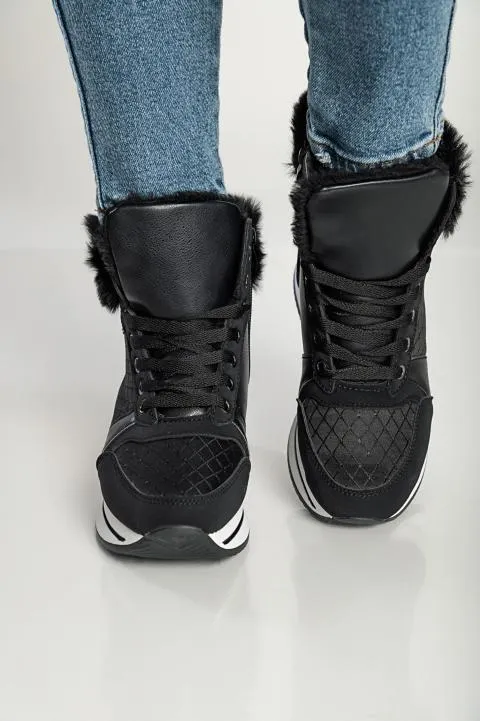 Zapatillas de moda de cuero artificial y textil, 6009, negro